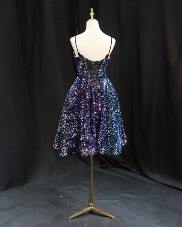 Sparkly Multi-Colors Sequins Party Dresses Cocktail Dresses 2024 Ball Gown Spaghetti Straps Sleeveless Backless Knee-Length Cocktail Party