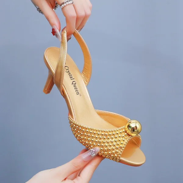Sexy Gold Pearl Evening Party Womens Sandals 2024 6 cm Stiletto Heels Pointed Toe Sandals High Heels