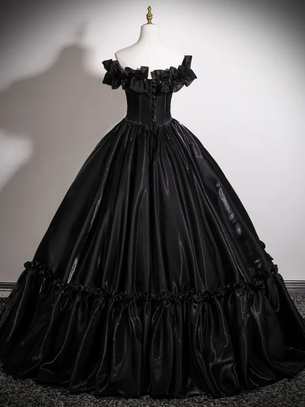 Vintage Schwarz Satin Ballkleider 2025 Ballkleid Off Shoulder Ärmellos Rückenfreies Lange Ball Festliche Kleider