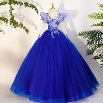 Vintage Retro Royal Blue Sequins Lace Flower Prom Dresses 2023 V Neck 1 2 Sleeves Backless Floor Length Long Prom Formal Dresses