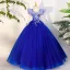 Vintage / Retro Royal Blue Sequins Lace Flower Prom Dresses 2023 V-Neck 1/2 Sleeves Backless Floor-Length / Long Prom Formal Dresses