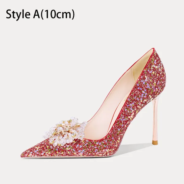 Chinese style Sparkly Red Rhinestone Sequins Wedding Shoes 2024 10 cm Stiletto Heels Pointed Toe Wedding Pumps High Heels