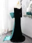 Élégant Noire Robe De Bal 2024 Trompette / Sirène De l'épaule 3/4 Manches Dos Nu Noeud Train De Balayage Promo Robe De Ceremonie