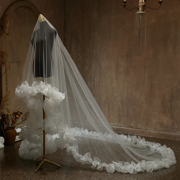 Vintage / Originale Blanche En Dentelle Voile De Mariée 2024 3 m Tulle Chapel Train