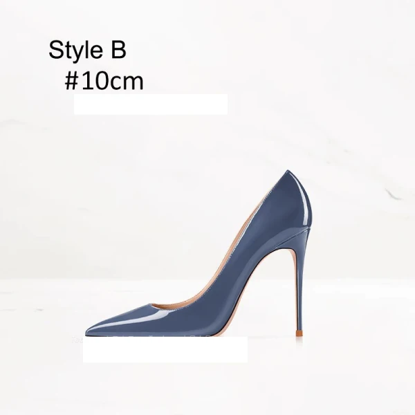 Schöne Marineblau Lackleder Abend Pumps 2023 10 cm Stilettos Spitzschuh Pumps Hochhackige
