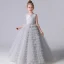 Chic / Beautiful Grey Cascading Ruffles Birthday Flower Girl Dresses 2022 A-Line / Princess Scoop Neck Sleeveless Bow Sash Floor-Length / Long Flower Girl Dresses