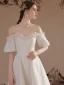 Chic / Beautiful Ivory Pearl Homecoming Graduation Dresses Prom Dresses 2023 A-Line / Princess Off-The-Shoulder Short Sleeve Backless Tea-length Formal Dresses