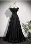 Chic / Belle Noire Satin Robe De Bal 2023 Princesse De l'épaule Manches Courtes Dos Nu Longue Promo Robe De Ceremonie