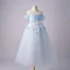Chic / Beautiful Sky Blue Pearl Appliques Sequins Birthday Flower Girl Dresses 2025 A-Line / Princess Scoop Neck Short Sleeve Backless Floor-Length / Long Flower Girl Dresses