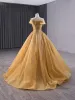 Elegant Gold Beading Sequins Prom Dresses 2024 Ball Gown Off-The-Shoulder Sleeveless Backless Sweep Train Prom Formal Dresses