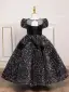 Sparkly Multi-Colors Sequins Birthday Black Flower Girl Dresses 2022 Ball Gown Scoop Neck Puffy Short Sleeve Backless Floor-Length / Long Flower Girl Dresses