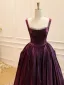 Enkla Dansande Purple Balklänningar 2025 Prinsessa Korsade remmar Satin Ruffle Formella Klänningar Långa Ärmlös