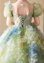 Flower Fairy Sage Green Beading Sequins Appliques Birthday Flower Girl Dresses 2025 Ball Gown Scoop Neck Short Sleeve Backless Floor-Length / Long