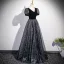 Bling Bling Black Star Sequins Prom Dresses 2025 A-Line / Princess V-Neck Short Sleeve Backless Floor-Length / Long Formal Dresses