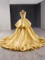 Couture Gold Cascading Ruffles Prom Dresses 2024 Ball Gown V-Neck Sleeveless Backless Chapel Train Prom Formal Dresses