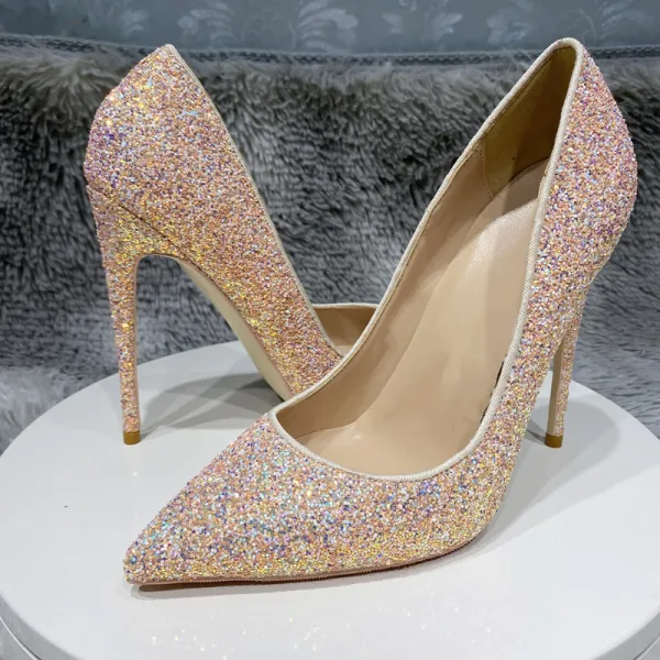Sparkly Blushing Pink Evening Party Sequins Pumps 2022 12 cm Stiletto Heels Pointed Toe Pumps High Heels