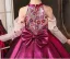 Chic / Beautiful Fuchsia Sequins Bow Birthday Flower Girl Dresses 2025 Ball Gown High Neck Sweep Train Long Sleeve