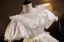 Vintage / Retro Ivory Satin Appliques Wedding Dresses 2025 Ball Gown V-Neck Puffy Short Sleeve Backless Court Train