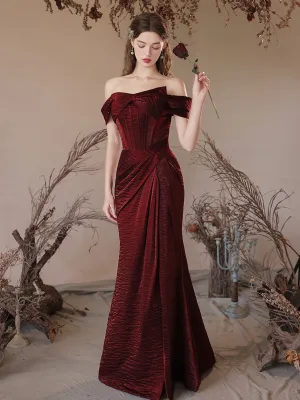 Charmant Bordeaux Trompette Sirène Robe De Bal 2024 De L Épaule Dos Nu Longue Promo Robe De Ceremonie