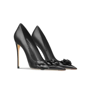 Mode Noire Soirée Cuir Escarpins Talons Hauts 2024 10 Cm Talons Aiguilles À Bout Pointu Chaussures Femmes