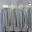 Modest / Simple Grey Satin Bridesmaid Dresses 2022 A-Line / Princess Spaghetti Straps Short Sleeve Pearl Sash Backless Tea-length Bridesmaid Dresses