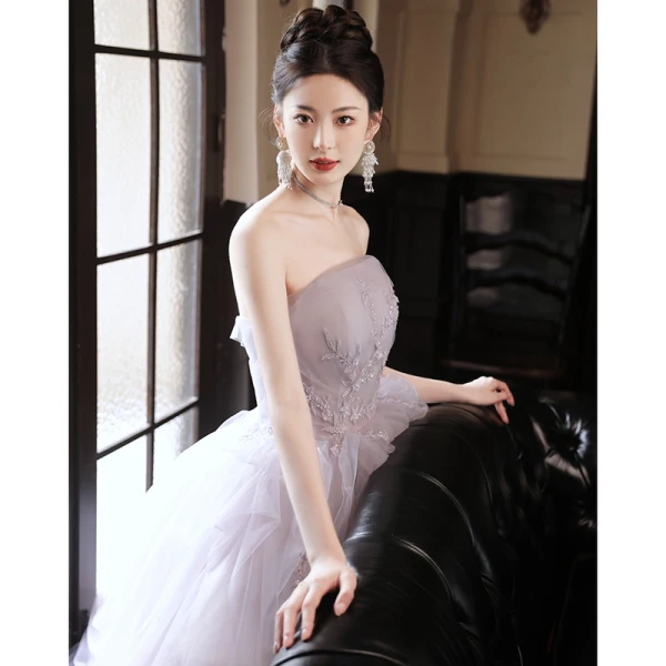 Chic / Beautiful Lavender Sequins Lace Flower Prom Dresses 2023 A-Line / Princess Strapless Sleeveless Backless Floor-Length / Long Formal Dresses