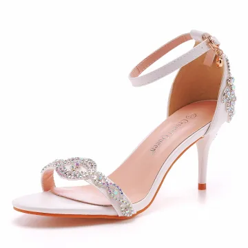 Seksowne Lato Multi Kolory Rhinestone Buty Ślubne 2022 7 Cm Szpilki Z Paskiem Peep Toe Ślub Sandały Wysokie Obcasy