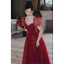 Charming Burgundy Beading Sequins Evening Dresses 2023 A-Line / Princess Square Neckline Short Sleeve Backless Floor-Length / Long Evening Party Formal Dresses