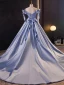 Vintage / Retro Lavender Satin Prom Dresses 2023 Off-The-Shoulder Sleeveless Backless Bow Court Train Formal Dresses