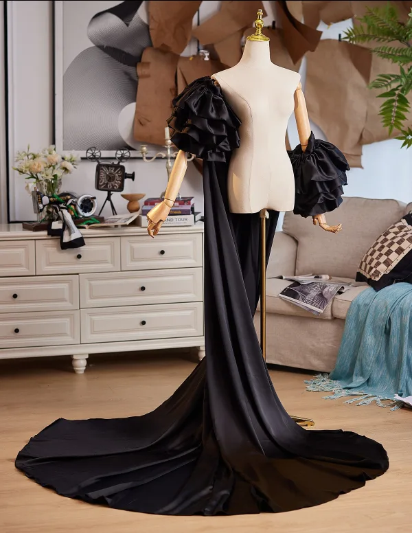 Vintage / Retro Black Prom shawl 2025 Puffy Short Sleeve