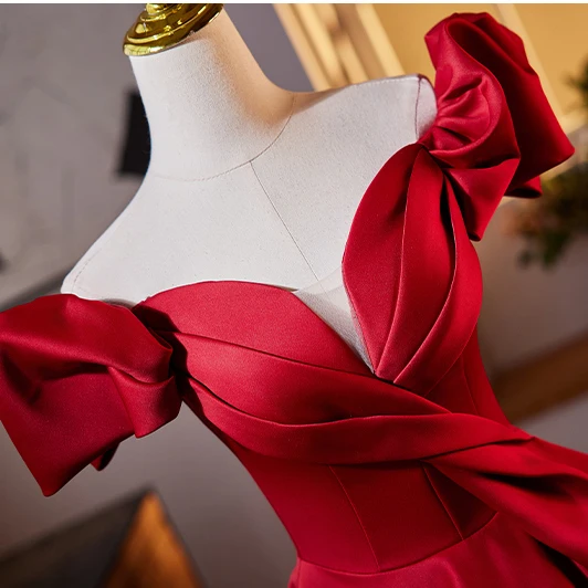 Elegant Burgundy Prom Dresses 2024 Ball Gown Off-The-Shoulder Puffy Short Sleeve Backless Floor-Length / Long Prom Formal Dresses