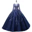 Vintage / Originale Bleu Marine Perlage Paillettes Robe De Bal 2022 Robe Boule Encolure Dégagée Dos Nu Manches Longues Longue Promo Robe De Ceremonie