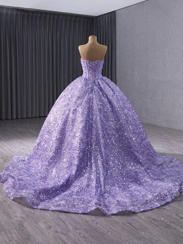 High End Charmant Lavendel Perlenstickerei Pailletten Ballkleider 2024 Ballkleid Bandeau Ärmellos Rückenfreies Sweep / Pinsel Zug Ball Festliche Kleider