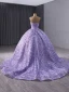High End Charmant Lavendel Perlenstickerei Pailletten Ballkleider 2024 Ballkleid Bandeau Ärmellos Rückenfreies Sweep / Pinsel Zug Ball Festliche Kleider