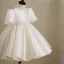 Chic / Beautiful White Pearl Bow Birthday Short Flower Girl Dresses 2023 A-Line / Princess Scoop Neck Short Sleeve
