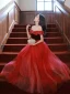Classy Red Suede Sequins Evening Dresses 2022 A-Line / Princess Off-The-Shoulder Sleeveless Backless Floor-Length / Long Evening Party Formal Dresses