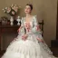 Vintage / Retro Medieval White Lace Flower Bow Prom Dresses 2024 Ball Gown Square Neckline Bell sleeves Floor-Length / Long Prom Formal Dresses