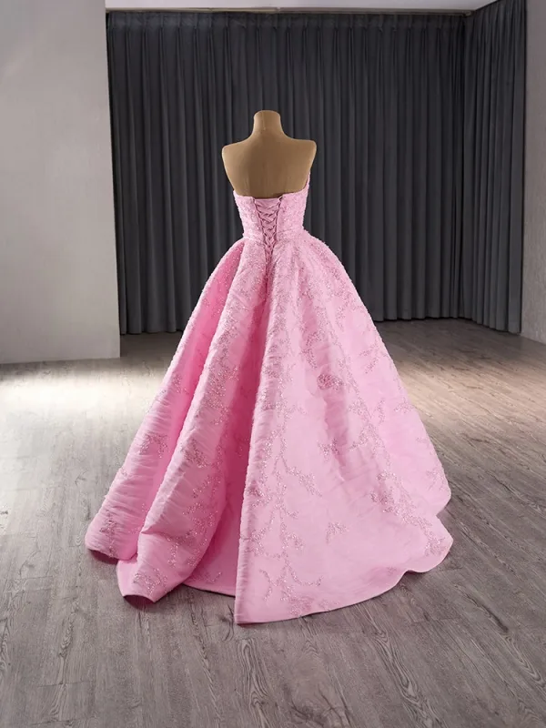 Elegante High End Pink Handgefertigt Perlenstickerei Pailletten Ballkleider 2024 Ballkleid Bandeau Ärmellos Rückenfreies Lange Ball Festliche Kleider