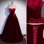 Elegant Burgundy Suede Prom Dresses 2022 A-Line / Princess Strapless Sleeveless Backless Bow Floor-Length / Long Formal Dresses