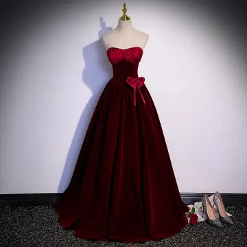 Eleganckie Burgund Zamszowe Sukienki Na Bal 2022 Princessa Bez Ramiączek Bez Rękawów Bez Pleców Kokarda Długie Sukienki Wizytowe