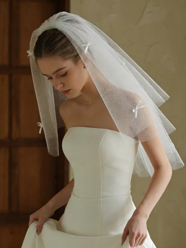 Simple Blanche Fait main Noeud Voile De Mariée 2026 Tulle