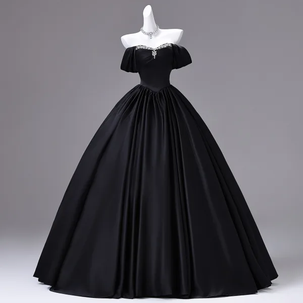 Style Audrey Hepburn Noire Faux Diamant Robe De Bal 2026 Princesse Sans Manches Dos Nu
