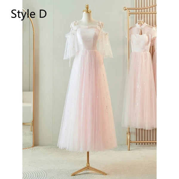 Simple Rougissant Rose Paillettes Robe Demoiselle D'honneur 2024 Princesse Manches Courtes Dos Nu Longue
