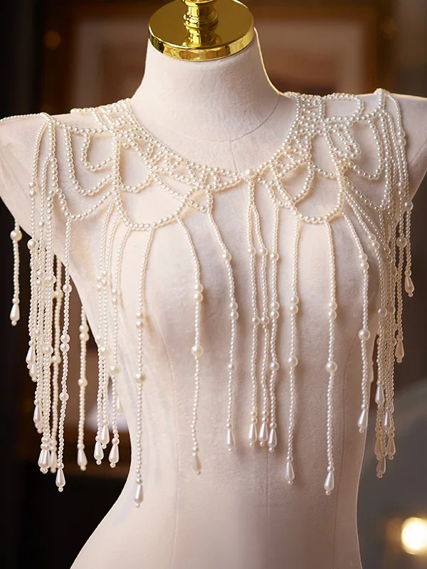 Vintage / Originale Blanche Fait main Perle Percé châle 2025