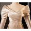 Vintage / Retro Champagne Satin Wedding Dresses 2024 Trumpet / Mermaid V-Neck Long Sleeve Backless Sweep Train Wedding