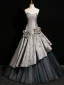 Vintage / Retro Grey Printing Prom Dresses 2024 Ball Gown Strapless Sleeveless Backless Floor-Length / Long Prom Formal Dresses