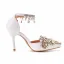 Charmant Perle Weiß Strass Brautschuhe 2022 Knöchelriemen 9 cm Stilettos Spitzschuh Hochzeit Hochhackige
