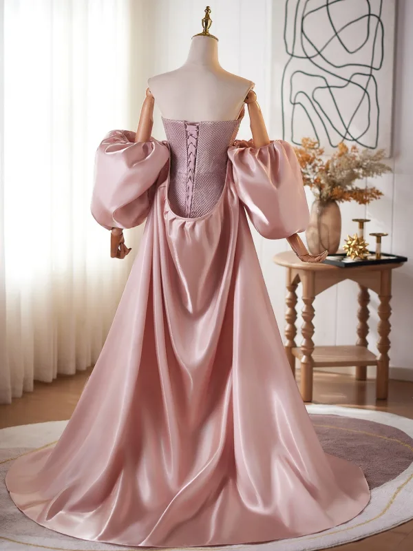 Luxe Rougissant Rose Faux Diamant Paillettes Robe De Bal 2026 Trompette / Sirène Bustier Gonflée Manches Courtes Dos Nu Train De Balayage Robe De Ceremonie