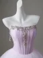 Elegant Lavender Pearl Rhinestone Sequins Flower Prom Dresses 2026 Ball Gown Strapless Sleeveless Backless Floor-Length / Long Formal Dresses