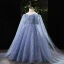 Elegant Sky Blue Beading Pearl Sequins Birthday Flower Girl Dresses 2022 Ball Gown Spaghetti Straps Long Sleeve Floor-Length / Long Flower Girl Dresses